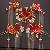 Chinese Red Bridal Flower Crown Headpiece