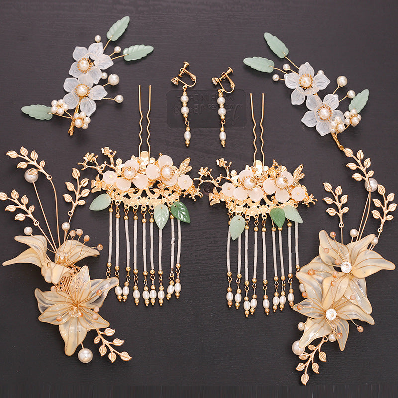 Chinese Red Bridal Flower Crown Headpiece