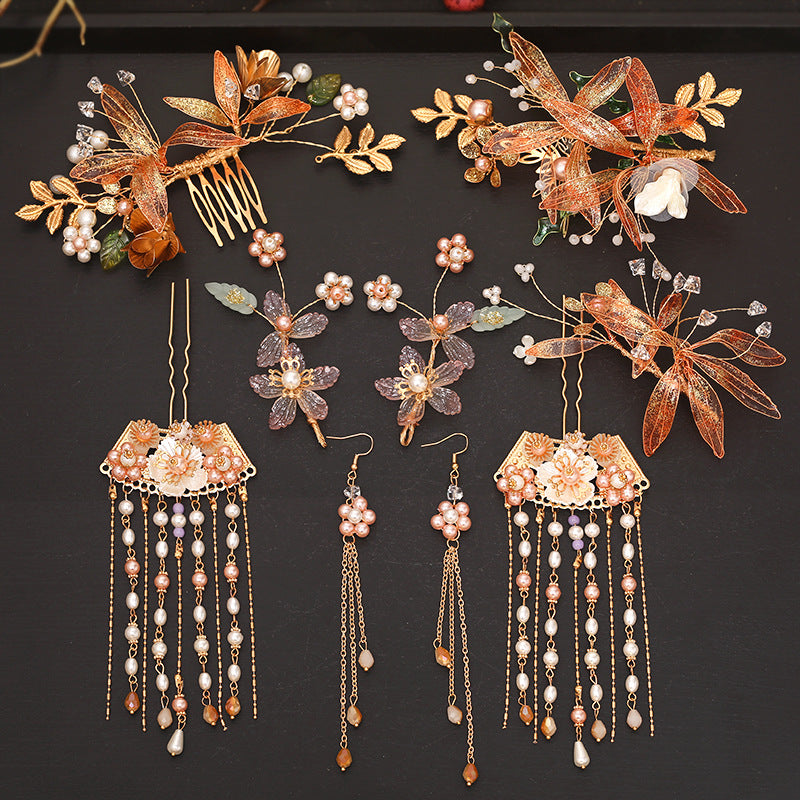 Chinese Red Bridal Flower Crown Headpiece