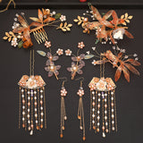 Chinese Red Bridal Flower Crown Headpiece