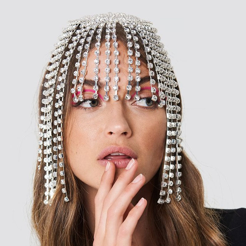 Rhinestone Tassel Headpiece Statement Hair Accessory
