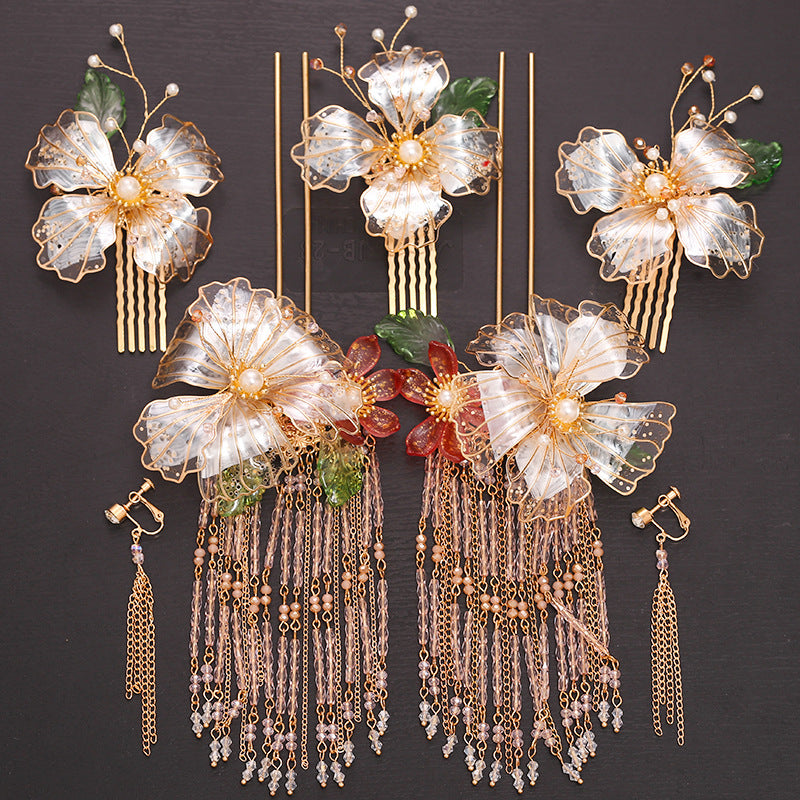 Chinese Red Bridal Flower Crown Headpiece
