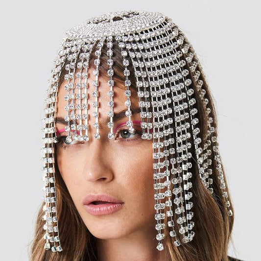 Rhinestone Tassel Headpiece Statement Hair Accessory