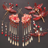 Chinese Red Bridal Flower Crown Headpiece