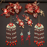 Chinese Red Bridal Flower Crown Headpiece